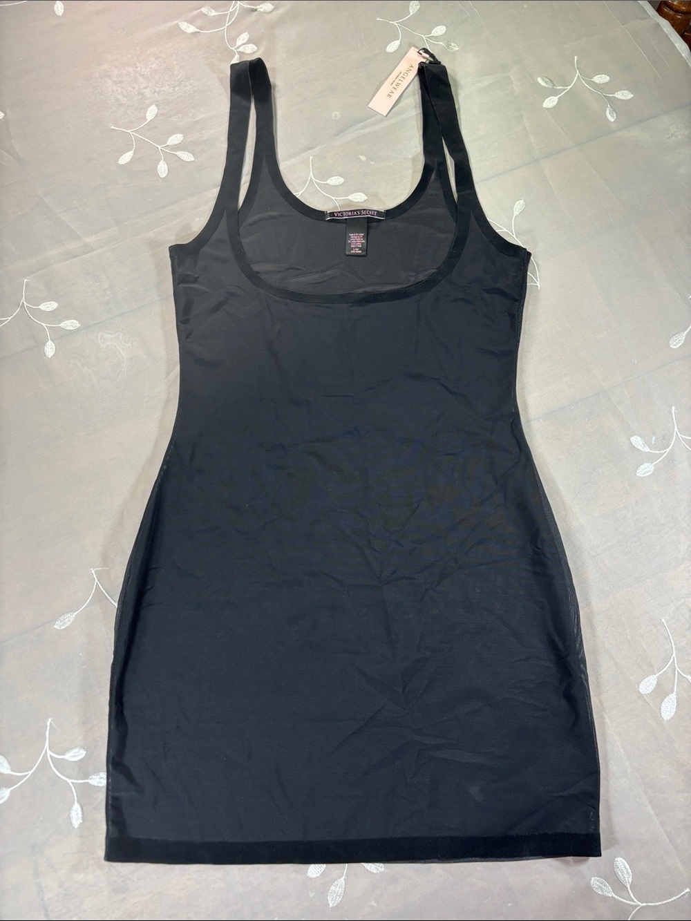 NWT Victoria's Secret Lingerie Black Scoop Neck Tank Slip Angelwear Large Sheer